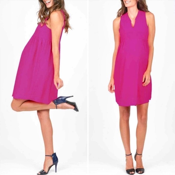 Amanda Uprichard x Le Tote Split Neck Magenta Fuchsia Maternity Babydoll Dress - Picture 8 of 13